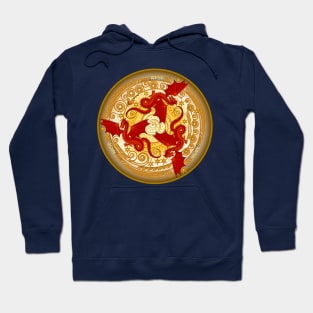 Three red dancing dragons. Hoodie